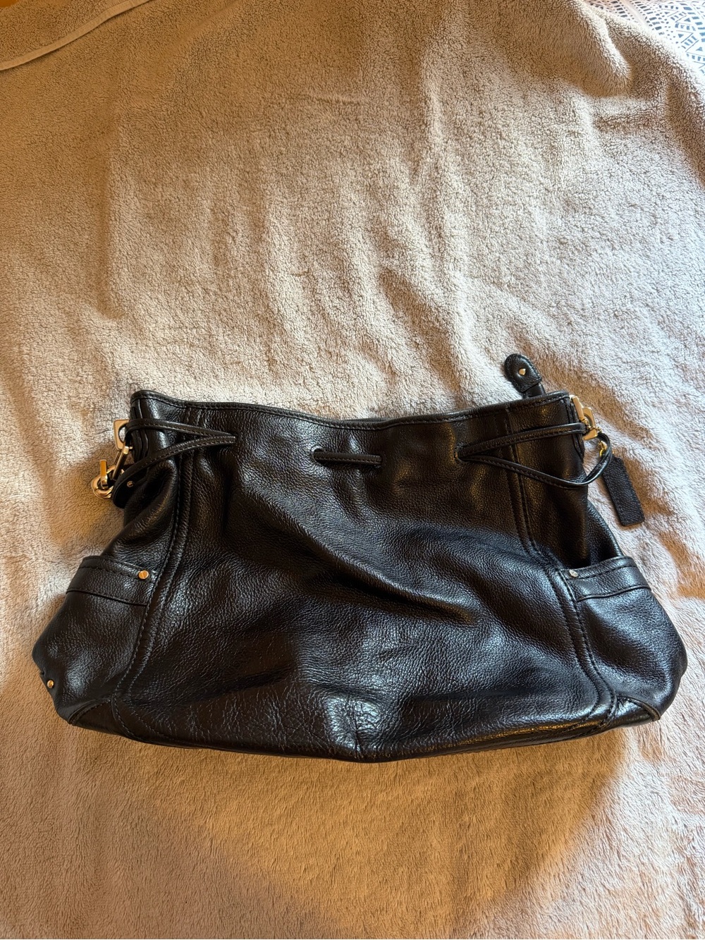 Cole Haan Black Pebbled Leather Shoulder Bag with Gold Hardware